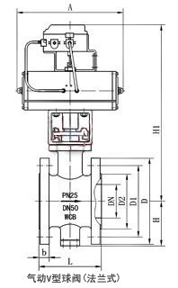 氣動V型球閥_外形尺寸